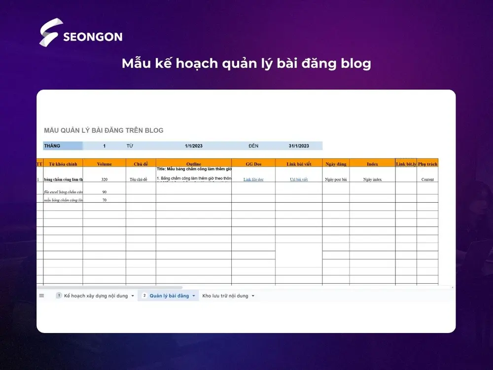 Mẫu kế hoạch quản lý bài đăng cho blog