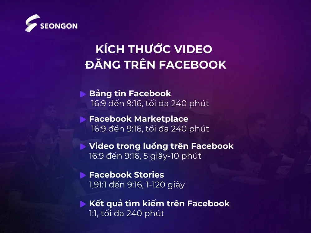 Một số kích thước video đăng trên Facebook