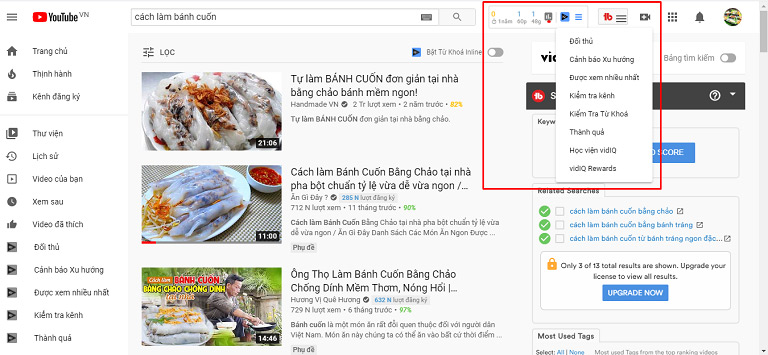 Một số tính năng của VidIQ