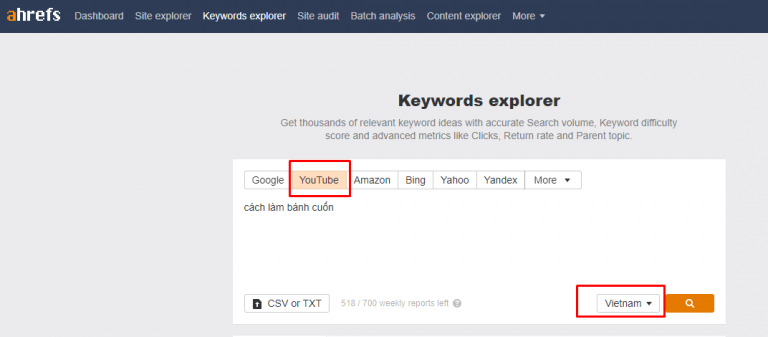 Nghiên cứu từ khóa YouTube bằng Ahrefs Keyword Explorer