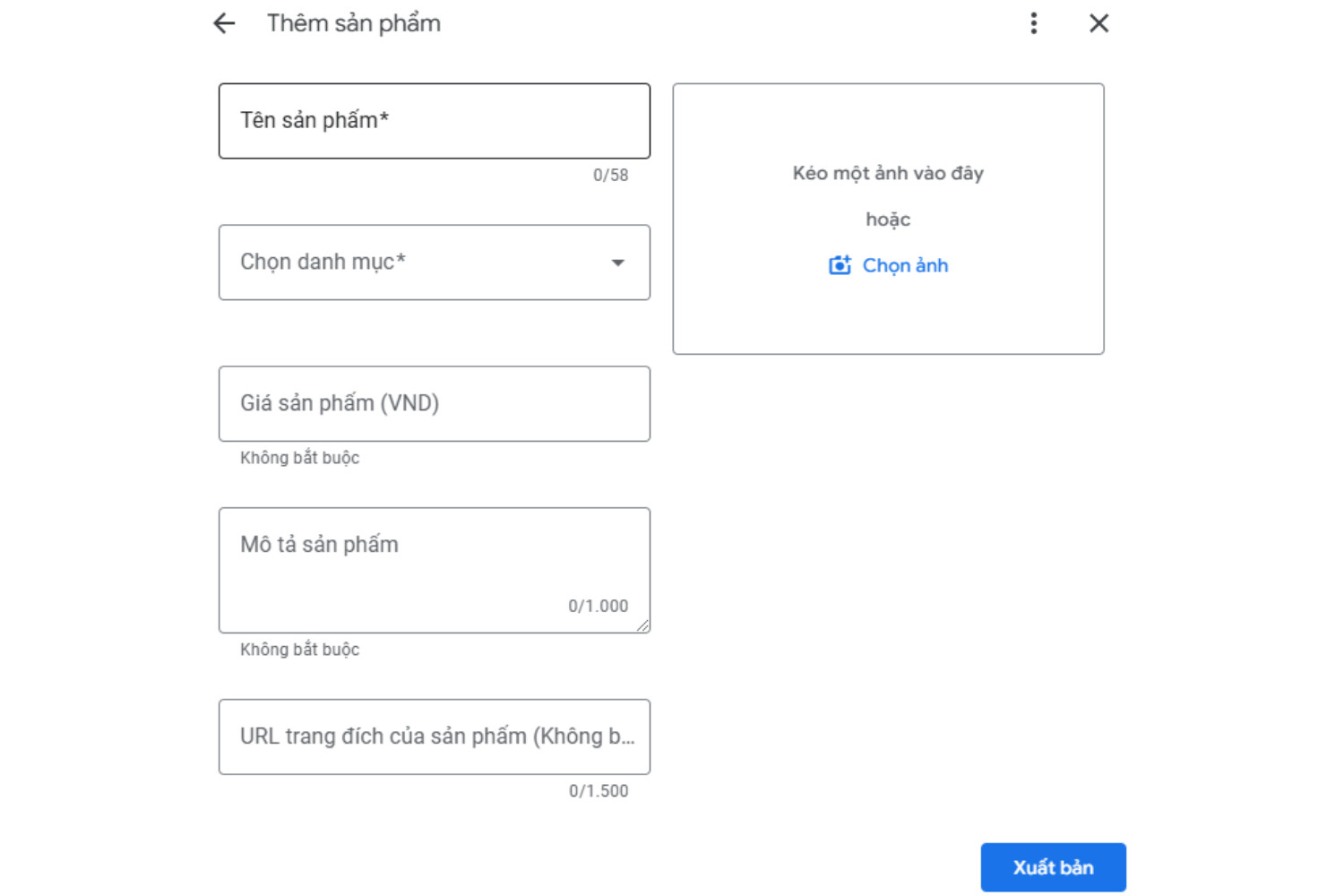 Nhập đầy đủ các thông tin rồi xuất bản