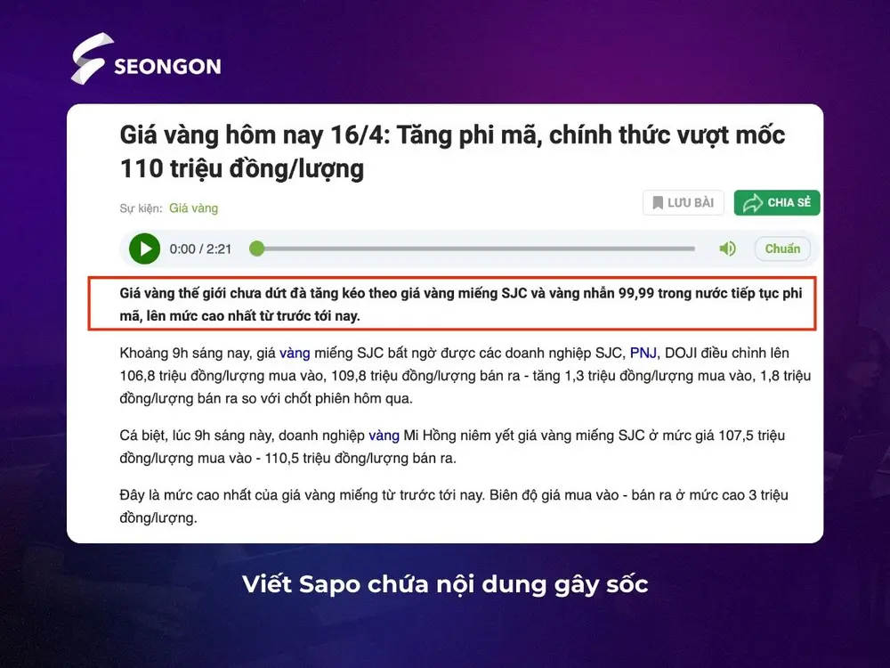 Nội dung Sapo gây sốc, tạo ấn tượng với người đọc