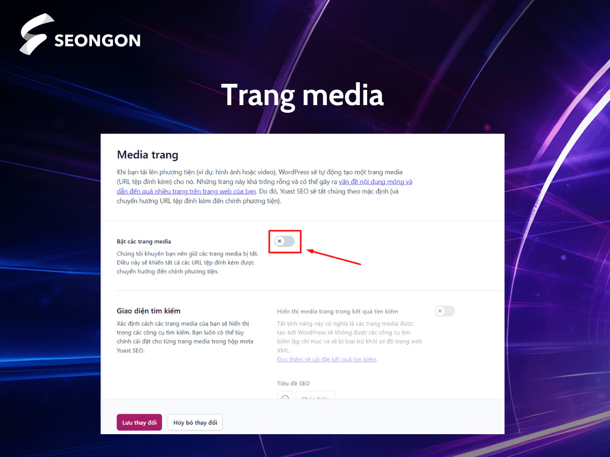 Ở Trang phương tiện, bạn có thể quyết định chuyển hướng URL tệp đính kèm hoặc không