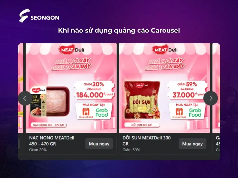 Quảng cáo Carousel thích hợp để quảng bá nhiều sản phẩm cùng lúc