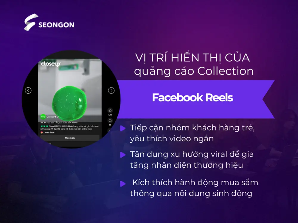 Quảng cáo Collection cũng có thể xuất hiện trong Reels, nơi người dùng xem các video ngắn