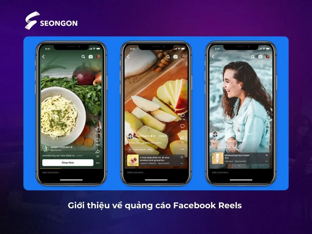 Quảng cáo Reel Facebook được xuất hiện trực tiếp trên hoặc xung quanh thước phim