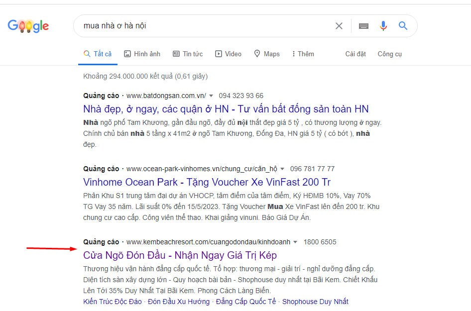 quảng cáo sai landing page