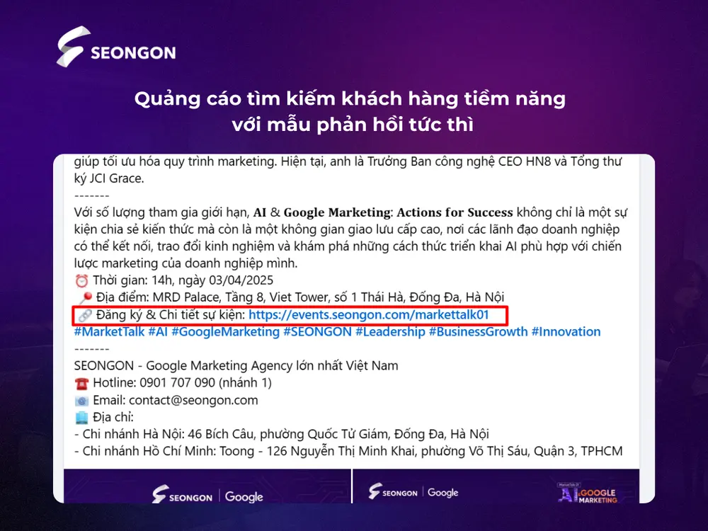 Quảng cáo tìm kiếm khách hàng tiềm năng với mẫu phản hồi tức thì giúp doanh nghiệp dễ dàng quản lý dữ liệu thu thập