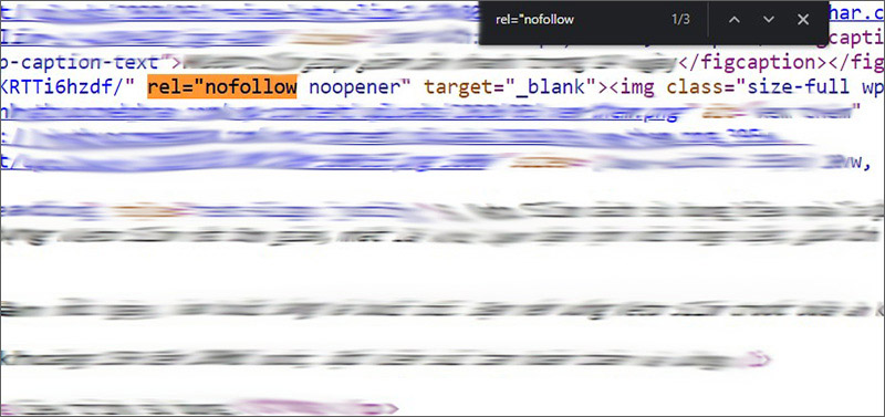 tìm đoạn code có chứa rel= nofollow