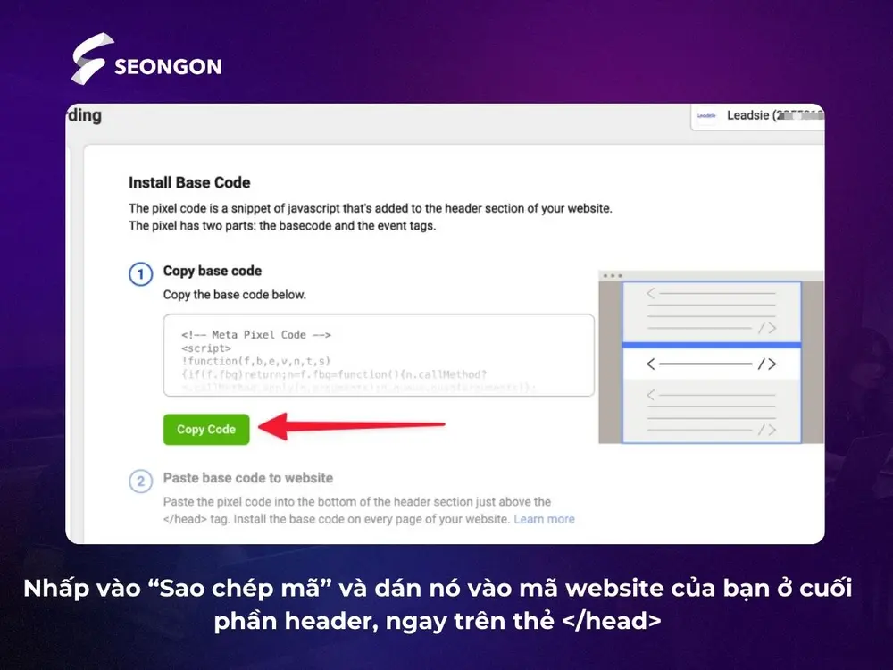Sao chép mã và dán mã vào website