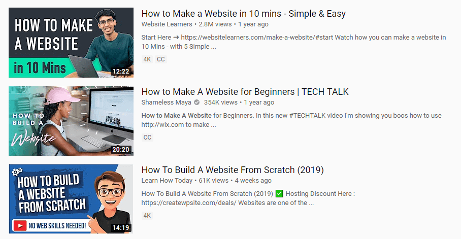 Các video đứng top đầu đều là video hướng dẫn
