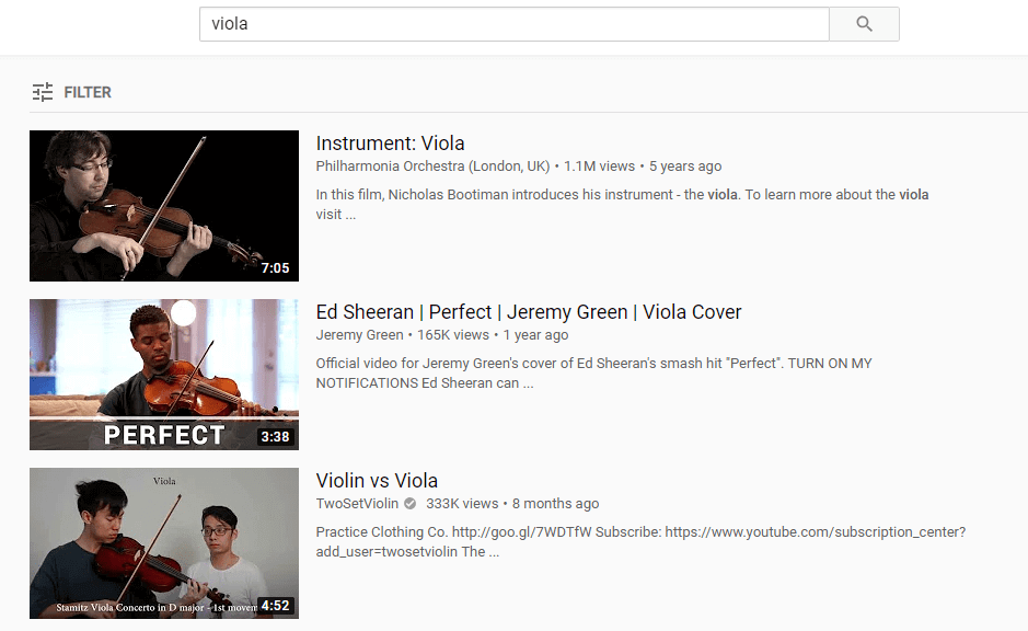 Những kết quả top đều là về nhạc cụ viola, chứ không phải hoa.