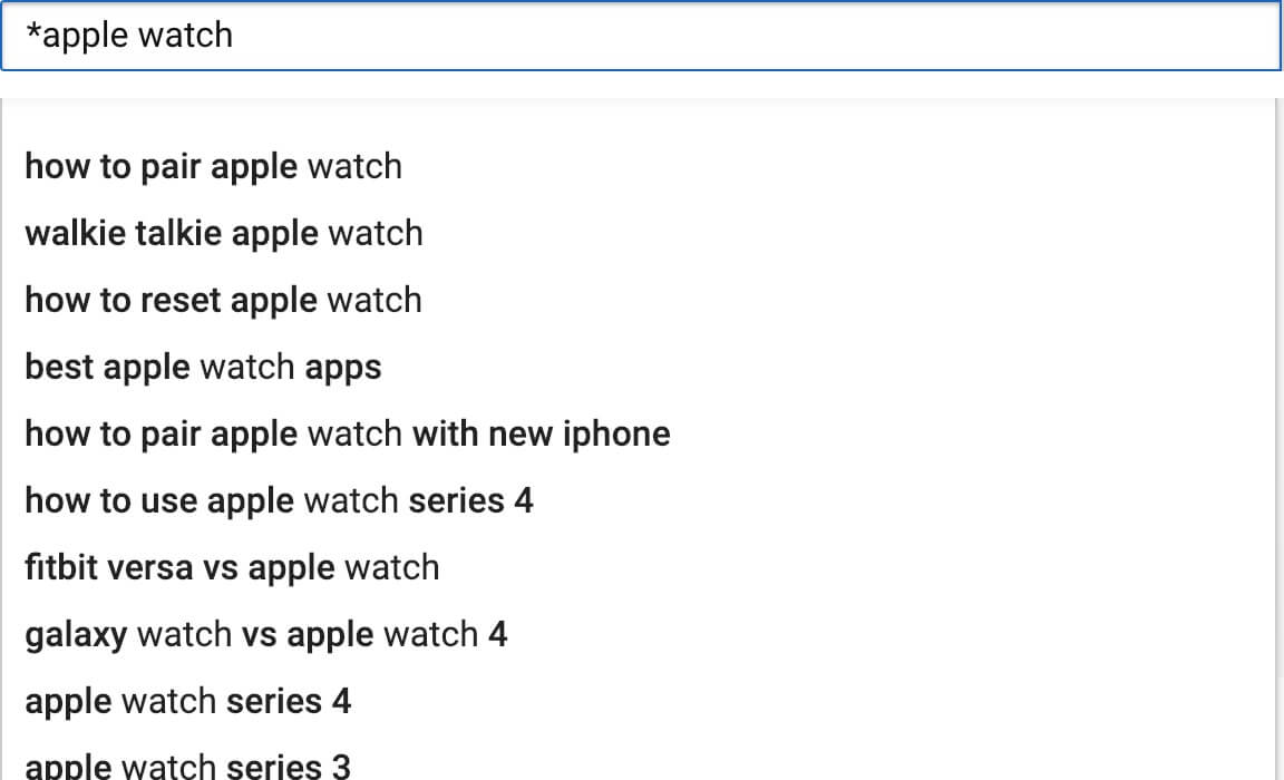 Gợi ý của Youtube khi bạn nhập * trước từ khoá
