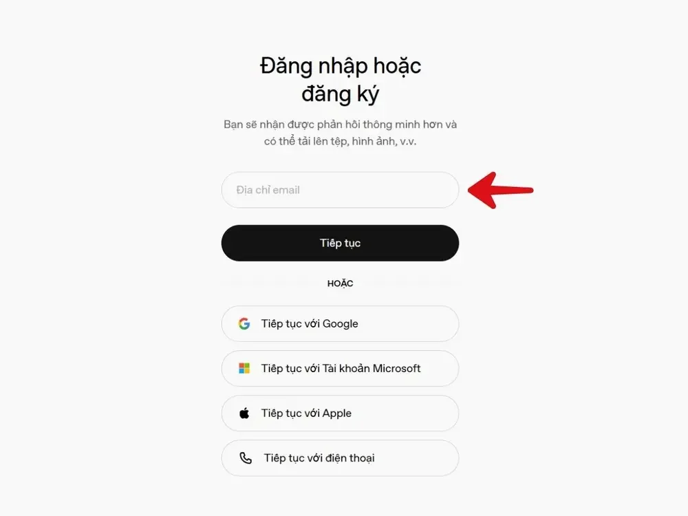 Sử dụng địa chỉ Email hoặc đăng nhập bằng Google