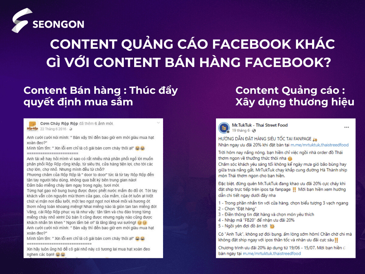 Sự khác nhau giữa Content Facebook và Content bán hàng
