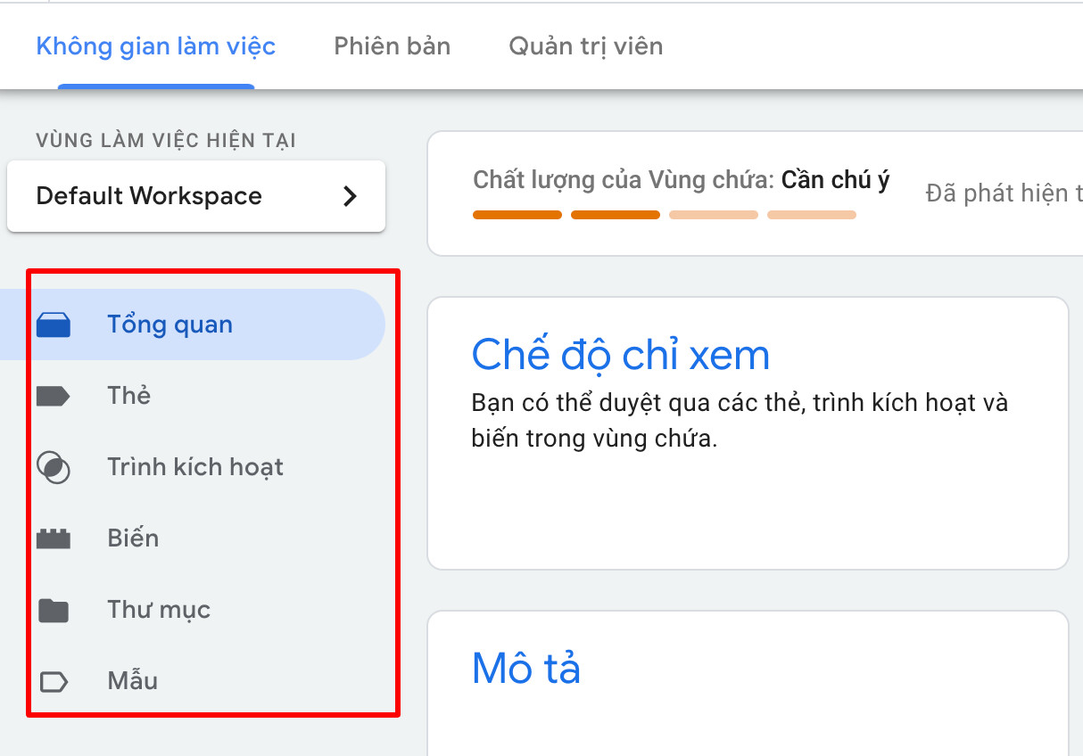 Tab để quản lý trên GTM