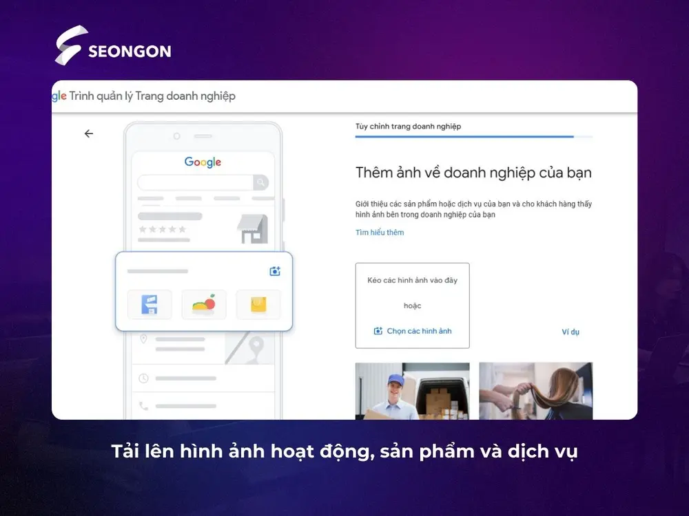 Tải hình ảnh doanh nghiệp, sản phẩm và dịch vụ lên GMB