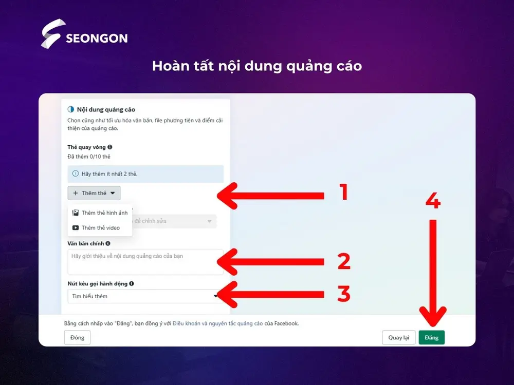 Tạo quảng cáo mới và chọn định dạng quay vòng