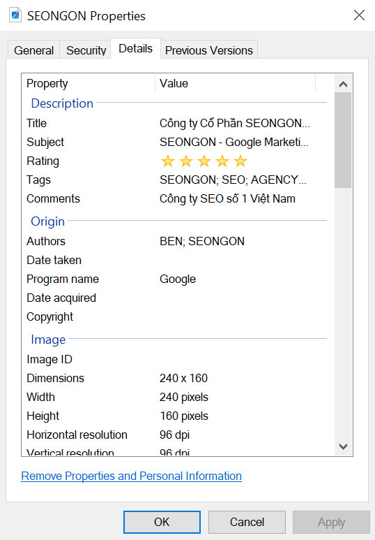 Thêm đầy đủ chi tiết cho ảnh để Google đánh giá cao