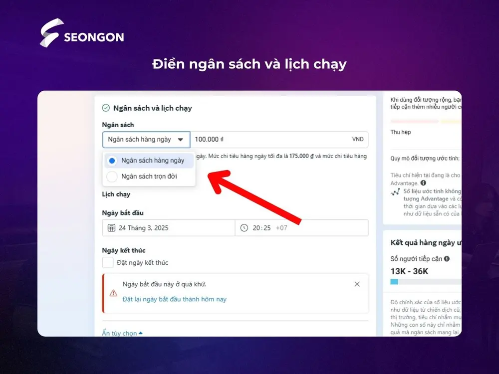 Thêm ngân sách và lịch chạy