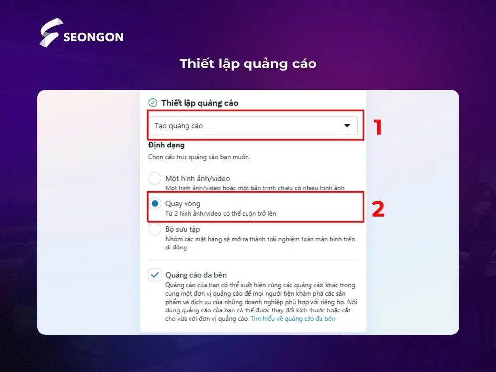 Thêm nội dung cần phổ biến ở phần thiết lập quảng cáo