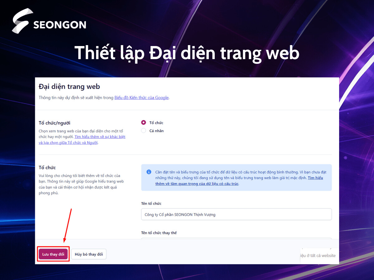 Thiết lập đại diện trang web có thể chỉ ra liệu trang web của bạn đại diện cho một tổ chức 