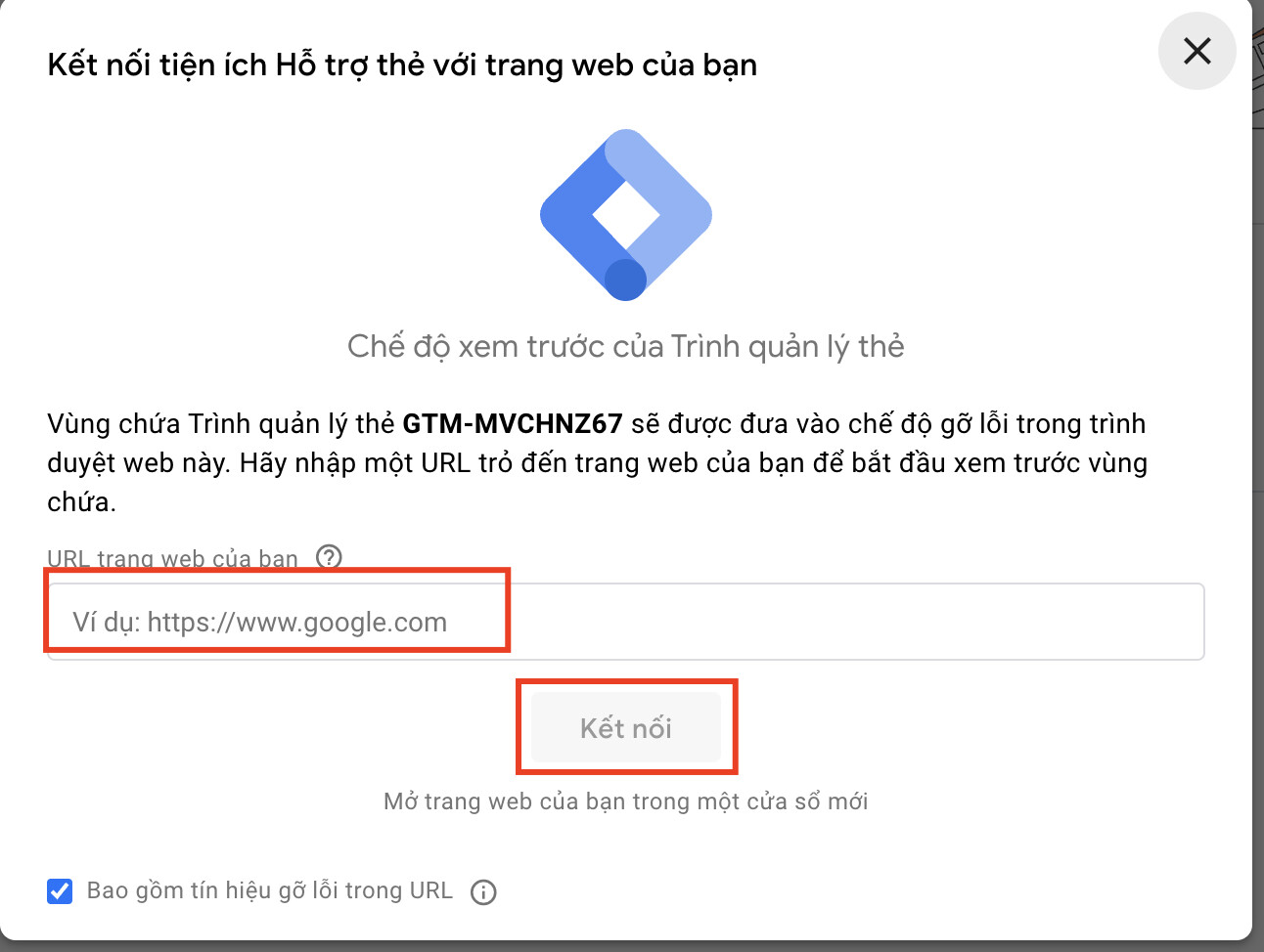 Thực hiện kết nối để xem trước Trình quản lý thẻ