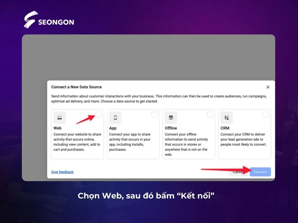 Tick chọn Web và chọn Kết nối