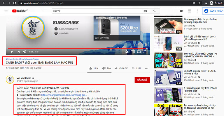 Tiêu đề và mô tả video
