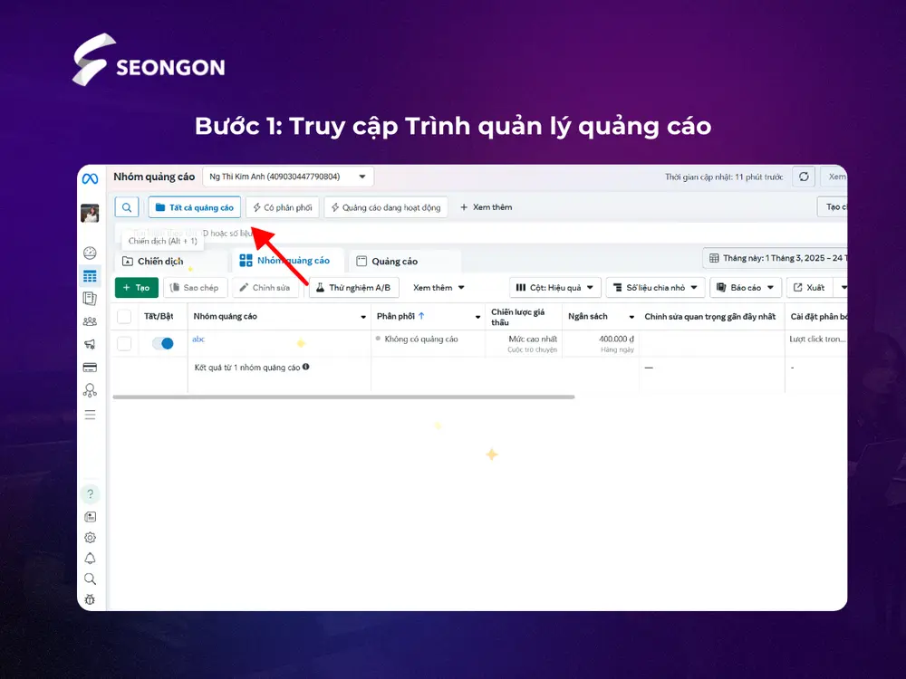 Trình quản lý quảng cáo của Meta, công cụ chính giúp bạn thiết lập và theo dõi hiệu suất