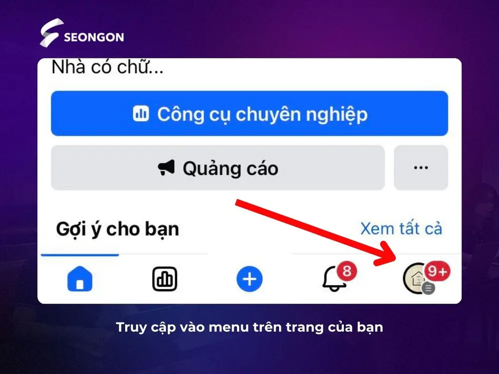 Truy cập vào menu trên trang của bạn