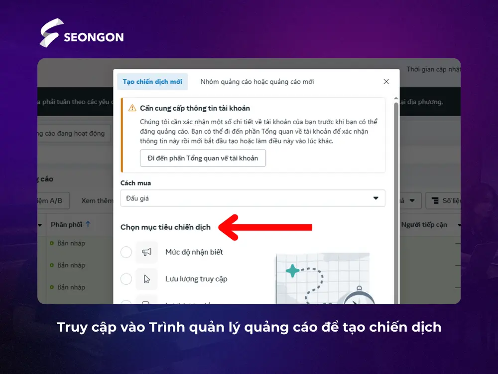 Truy cập vào trình quản lý quảng cáo để bắt đầu chạy Reels