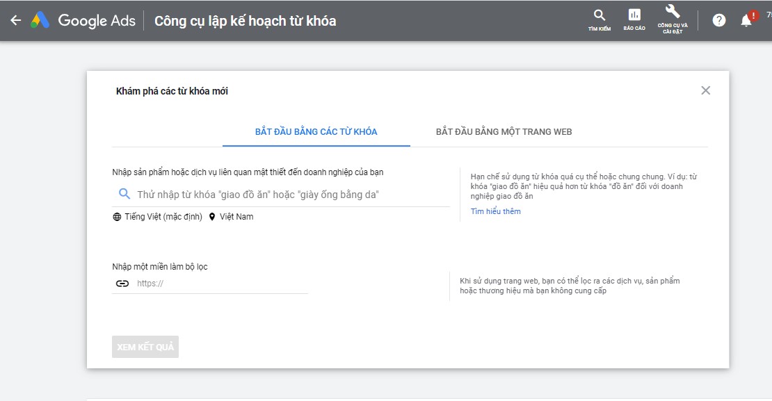 Công cụ tìm kiếm từ khóa phủ định của google adwords