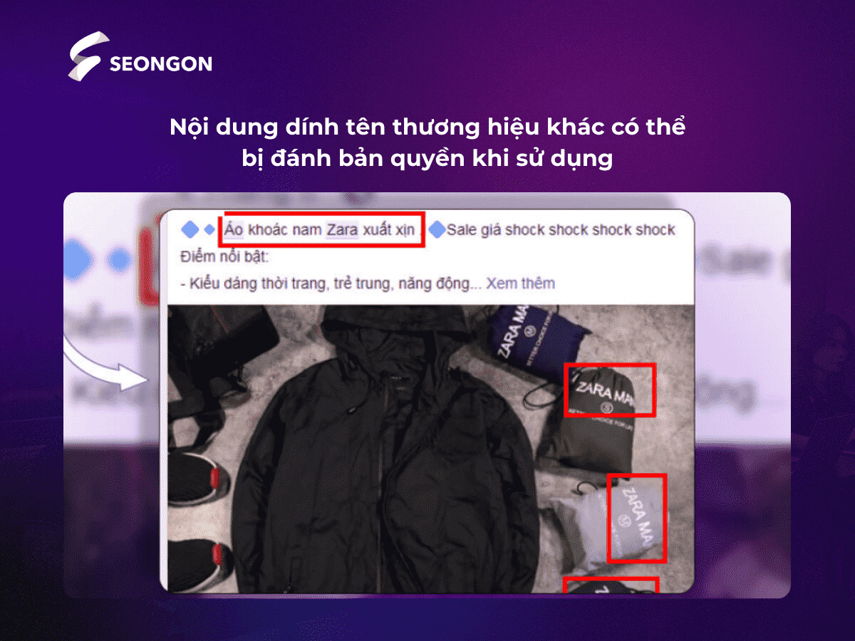 Từ ngữ trong content và hình ảnh dính bản quyền với thương hiệu Zara