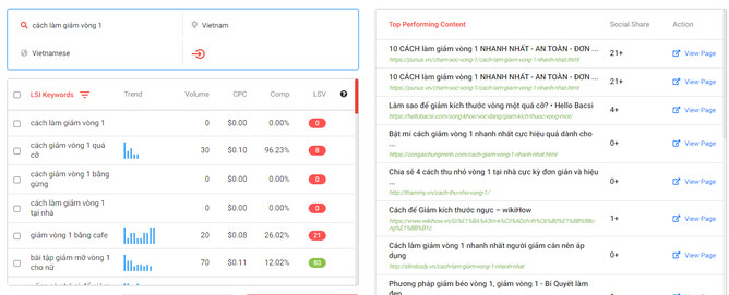 Sử dụng công cụ LSI Graph để tìm kiếm từ khoá Semantic Keyword