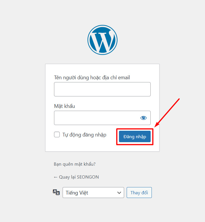 Đăng nhập vào trang quản trị website của bạn trên Wordpress