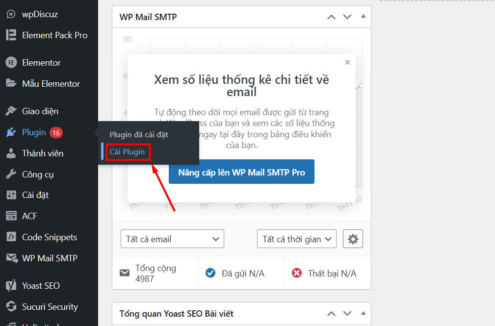 Truy cập vào phần Cài Plugin của Wordpress để cài đặt công cụ