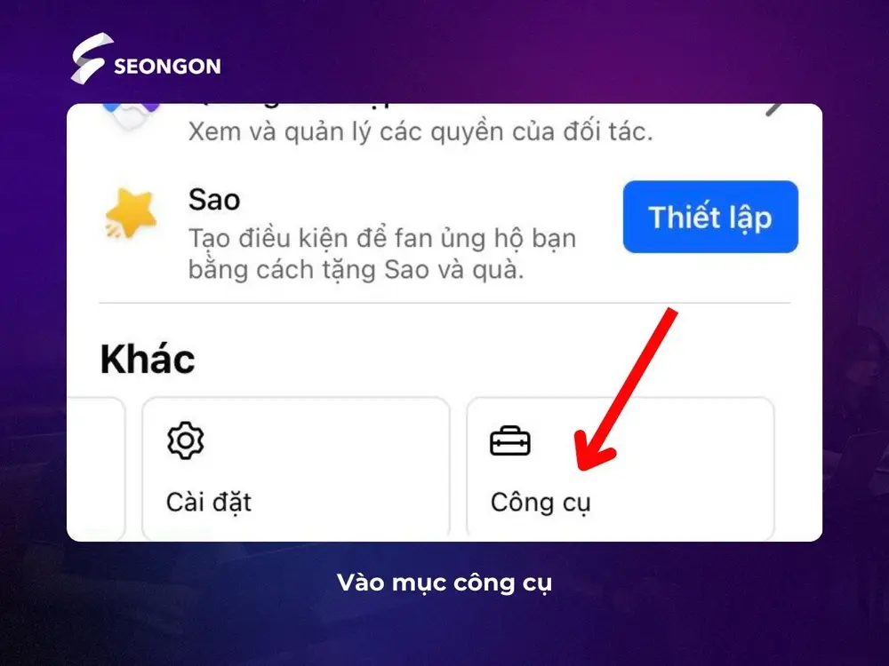 Vào mục công cụ