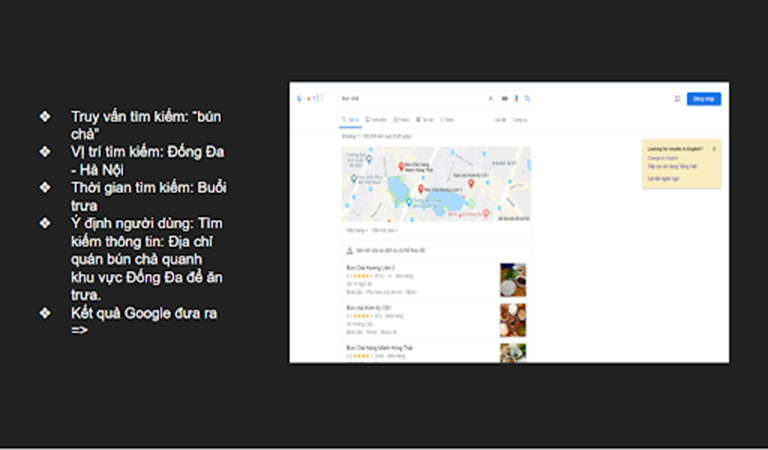 Kết quả Google trả về khi bạn ở tại vị trí Đống Đa và search từ khóa “bún chả”