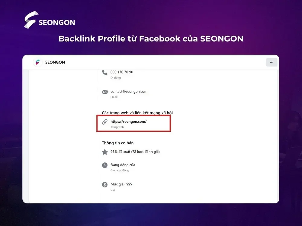 Ví dụ về Backlink Profile trên trang Facebook của SEONGON