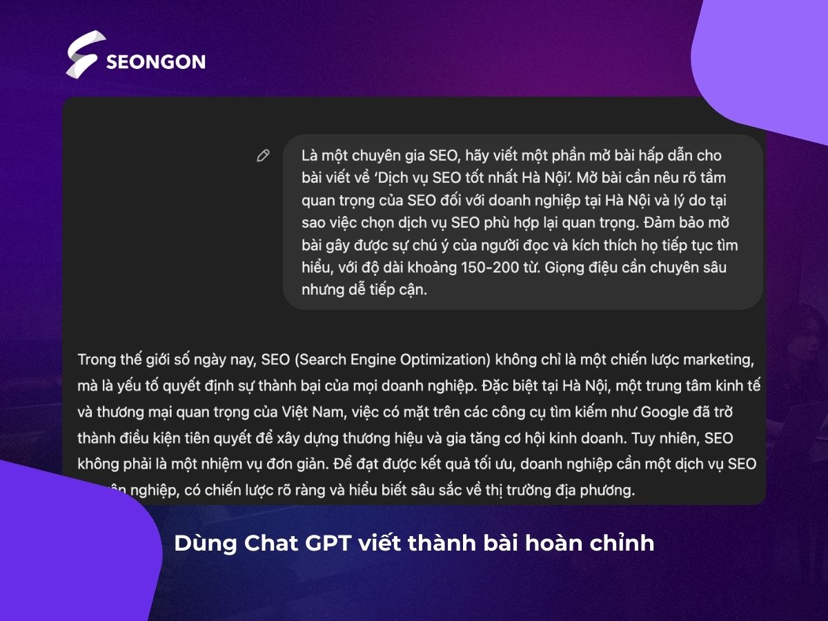 Viết bài hoàn chỉnh với Chat GPT