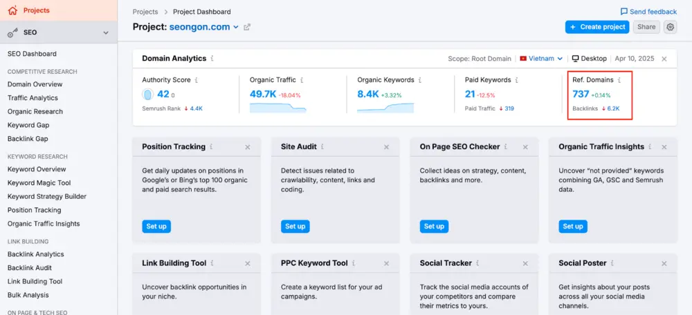 Xem số liệu tại SEO Dashboard