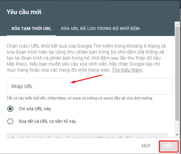 Bước cuối cùng để hoàn thành xóa URL khỏi kết quả tìm kiếm Google