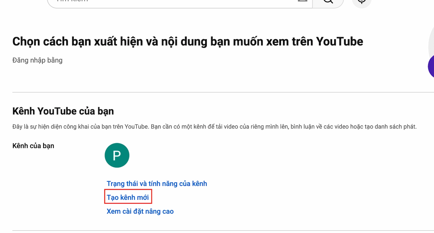 Chọn Tạo kênh mới