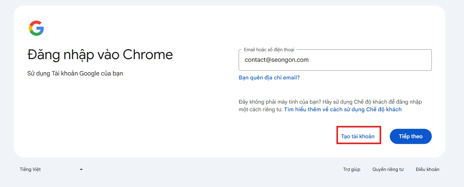 Lập tài khoản Google mới cho kênh Youtube mà bạn muốn kiếm tiền.