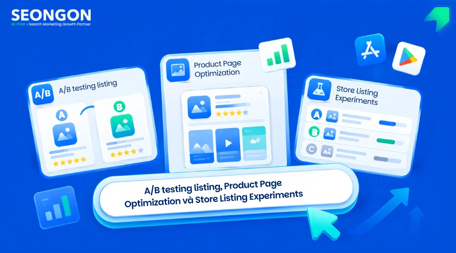 A/B testing listing, product page optimization và store listing experiments trong ASO