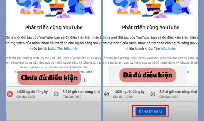 Kiểm tra điều kiện bật kiếm tiền trên YouTube.