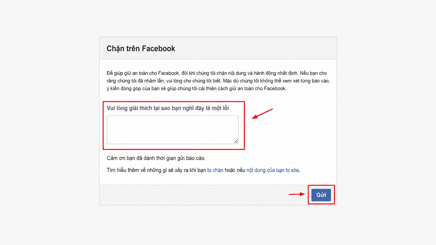 Gửi kháng cáo khi vi phạm tiêu chuẩn cộng đồng Facebook