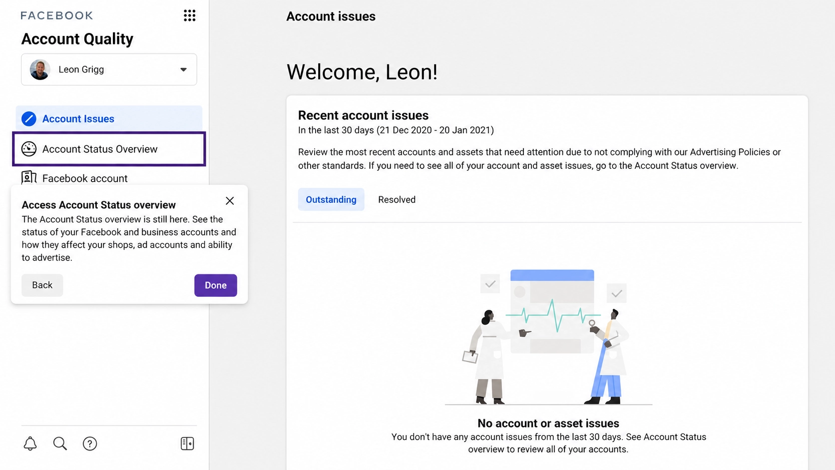 Giao diện Account Quantity (Chất lượng tài khoản) đối với fanpage hoặc tài khoản quảng cáo
