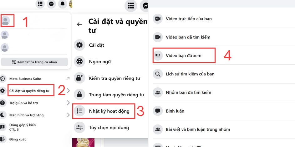 Chọn mụcVideo bạn đã xem (Videos you’ve watched)để xem lại reels trên máy tính